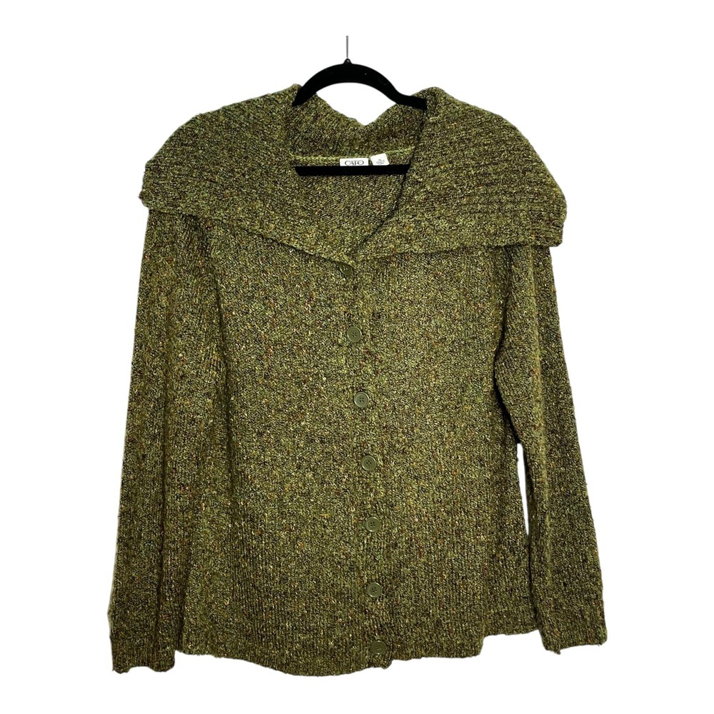 Cato Size XL Olive Green Marled Chunky Knit Shawl Collar Button Cardigan Sweater